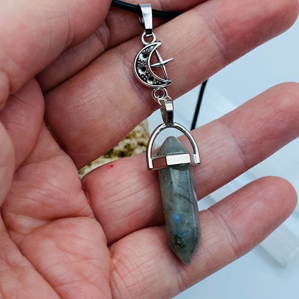 Labradorite Point Crescent Moon & Star Pendant Necklace